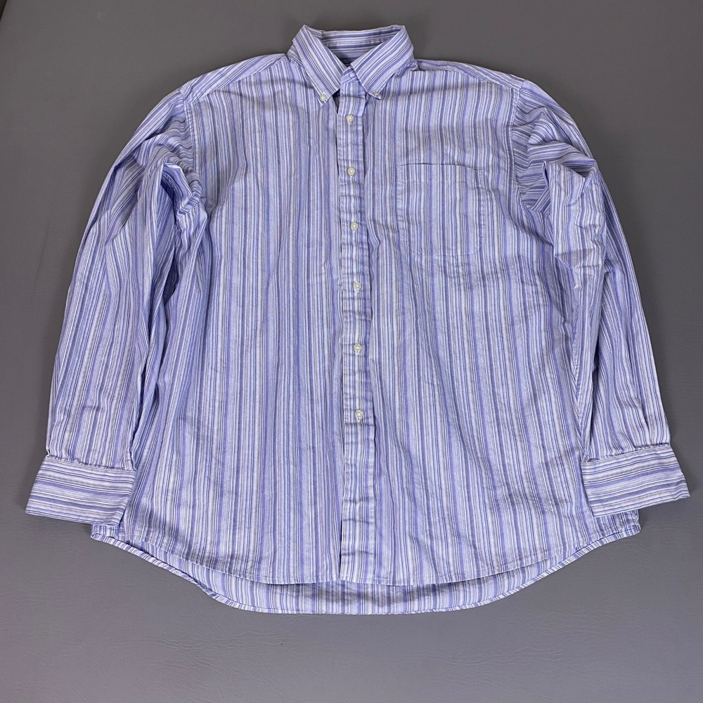 George Button Down Shirt Men's XL 46/48 Long Sleeve Blue White Striped Cotton
